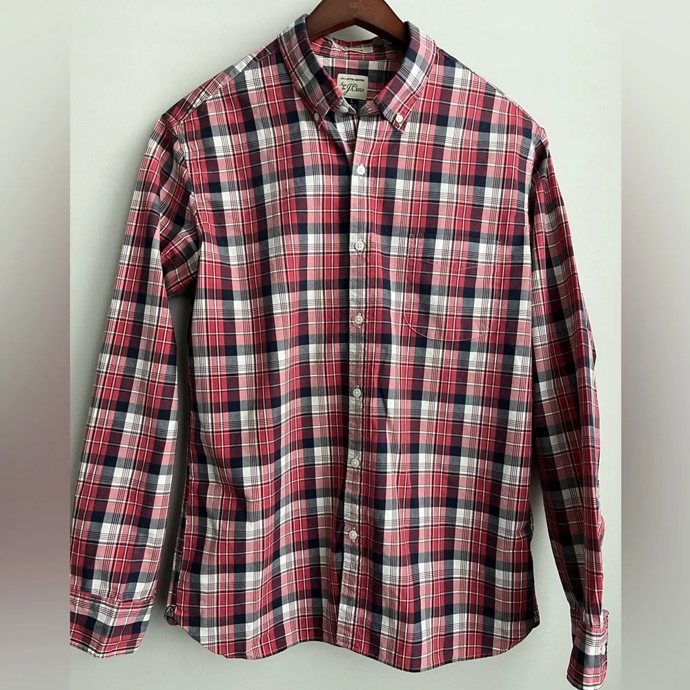 J crew plaid long sleeve button down shirt size L slim